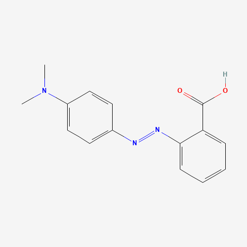 Czerwień metylowa — struktura chemiczna 2D (CAS 493-52-7, wzór C15H15N3O2, masa 269.30 g/mol)